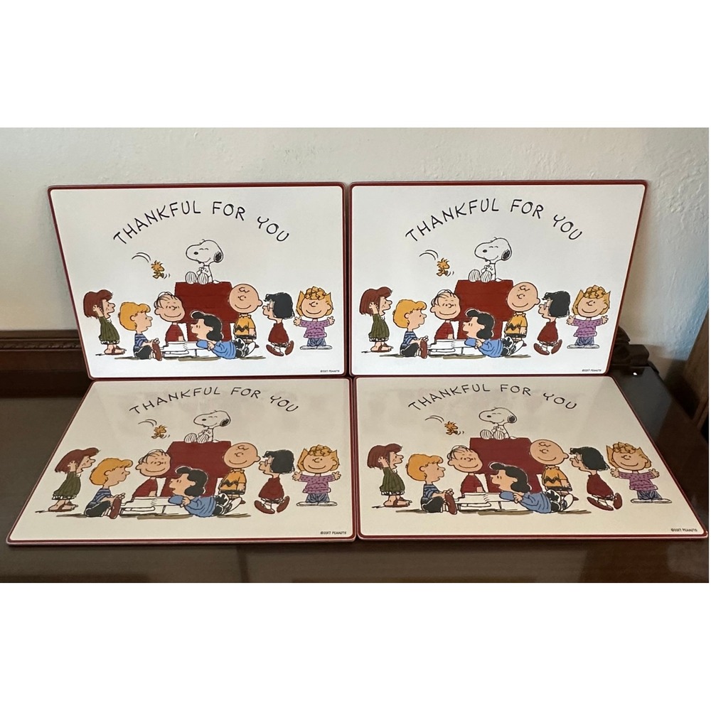 Pottery Barn Kids Peanuts Thanksgiving Placemats Set of 4 Snoopy Charlie Brown